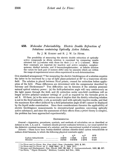458. Molecular polarisability. Electric double refraction of solutions containing optically active solutes