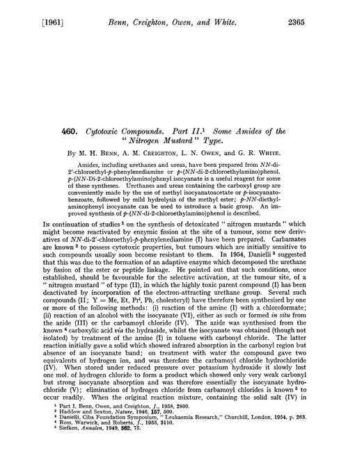 460. Cytotoxic compounds. Part II. Some amides of the “nitrogen mustard” type