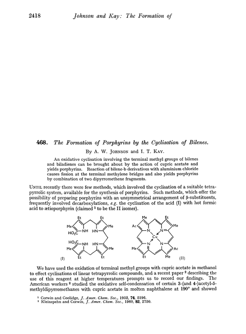 468. The formation of porphyrins by the cyclisation of bilenes