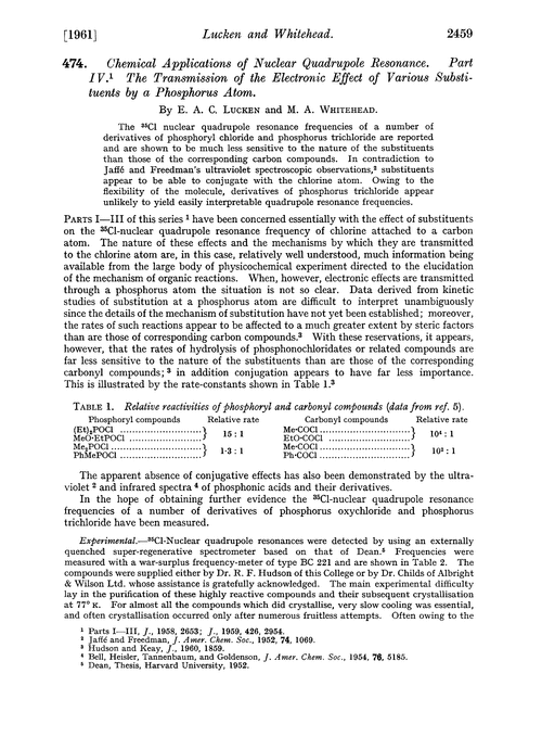 474. Chemical applications of nuclear quadrupole resonance. Part IV. The transmission of the electronic effect of various substituents by a phosphorus atom