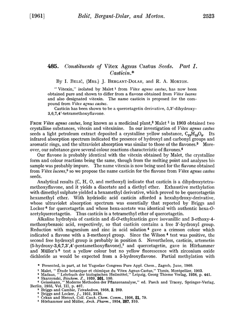 485. Constituents of Vitex agnus castus seeds. Part I. Casticin