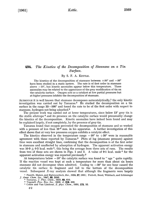 494. The kinetics of the decomposition of stannane on a tin surface