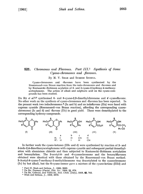 521. Chromones and flavones. Part III. Synthesis of some cyano-chromones and -flavones
