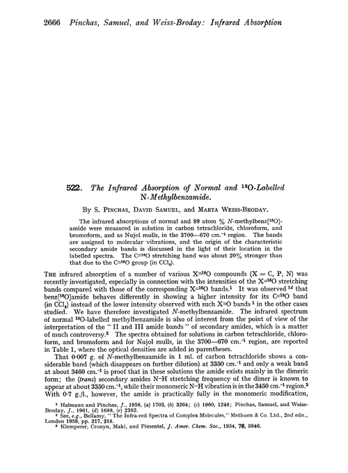 522. The infrared absorption of normal and 18O-labelled N-methylbenzamide