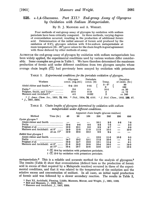 525. α-1,4-Glucosans. Part XII. End-group assay of glycogens by oxidation with sodium metaperiodate