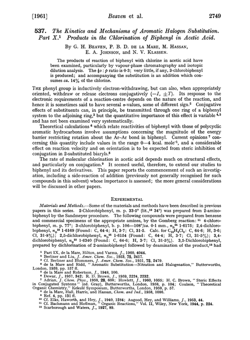 537. The kinetics and mechanisms of aromatic halogen substitution. Part X. Products in the chlorination of biphenyl in acetic acid