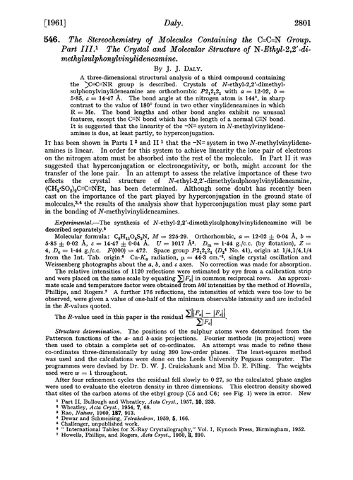 546. The stereochemistry of molecules containing the C [[double bond, length as m-dash]] C [[double bond, length as m-dash]] N group. Part III. The crystal and molecular structure of N-ethyl-2,2′-di-methylsulphonylvinylideneamine