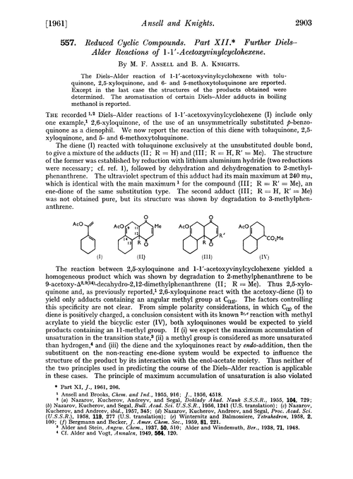 557. Reduced cyclic compounds. Part XII. Further Diels–Alder reactions of 1-1′-acetoxyvinylcyclohexene