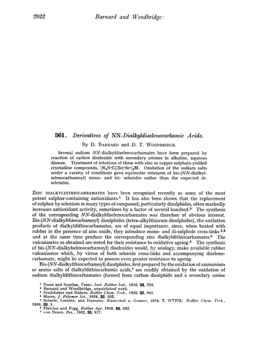 561. Derivatives of NN-dialkyldiselenocarbamic acids