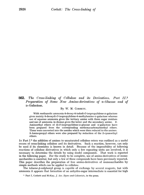 562. The cross-linking of cellulose and its derivatives. Part II. Preparation of some new amino-derivatives of D-glucose and of D-galactose