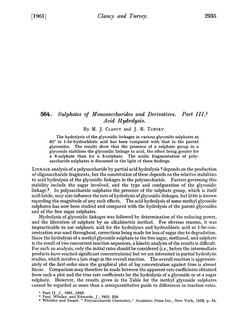 564. Sulphates of monosaccharides and derivatives. Part III. Acid hydrolysis