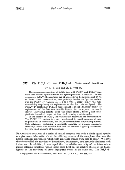 572. The PtCl62––I– and PtBr62––I– replacement reactions