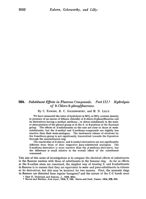 584. Substituent effects in fluorene compounds. Part III. Hydrolysis of 9-chloro-9-phenylfluorenes