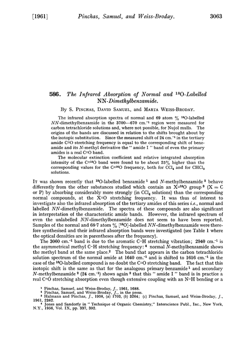 586. The infrared absorption of normal and 18O-labelled NN-dimethylbenzamide