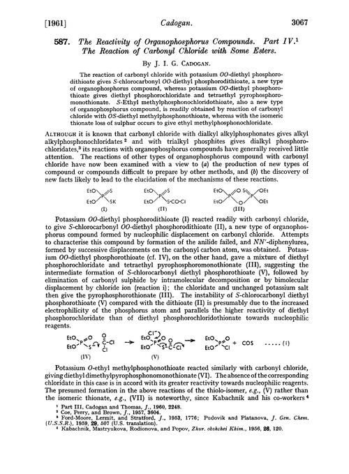 587. The reactivity of organophosphorus compounds. Part IV. The reaction of carbonyl chloride with some esters