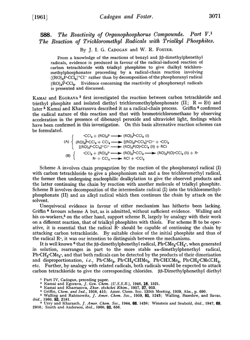 588. The reactivity of organophosphorus compounds. Part V. The reaction of trichloromethyl radicals with trialkyl phosphites