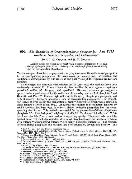 590. The reactivity of organophosphorus compounds. Part VII. Reactions between phosphites and chloramine-T