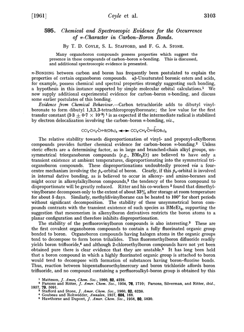 595. Chemical and spectroscopic evidence for the occurrence of π-character in carbon–boron bonds