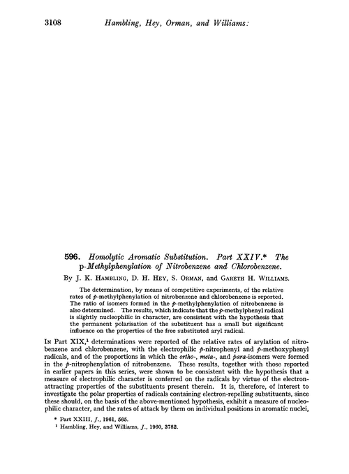 596. Homolytic aromatic substitution. Part XXIV. The p-methylphenylation of nitrobenzene and chlorobenzene