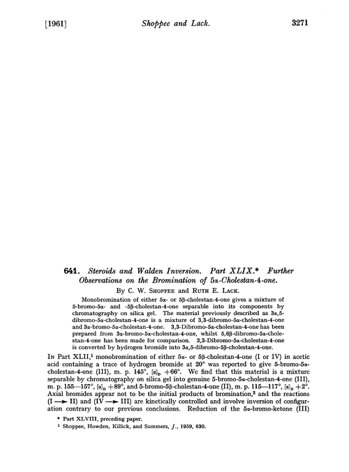 641. Steroids and Walden inversion. Part XLIX. Further observations on the bromination of 5α-cholestan-4-one