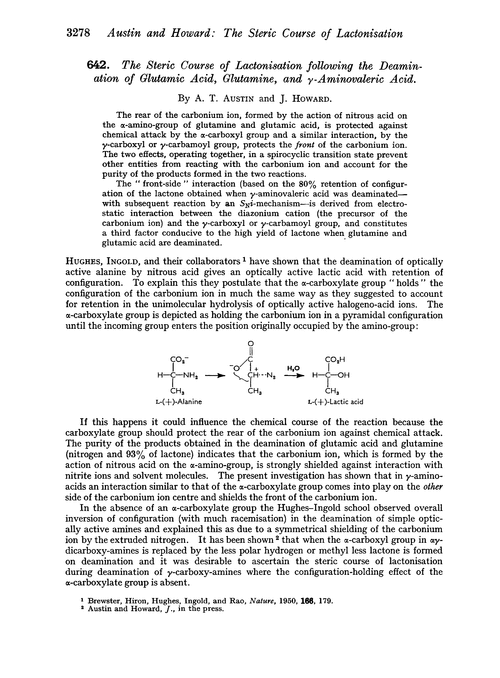 642. The steric course of lactonisation following the deamination of glutamic acid, glutamine, and γ-aminovaleric acid