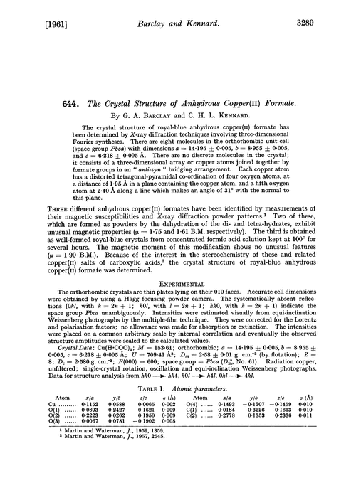 644. The crystal structure of anhydrous copper(II) formate