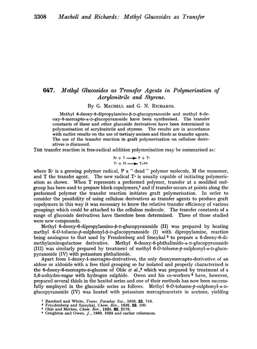 647. Methyl glucosides as transfer agents in polymerisation of acrylonitrile and styrene