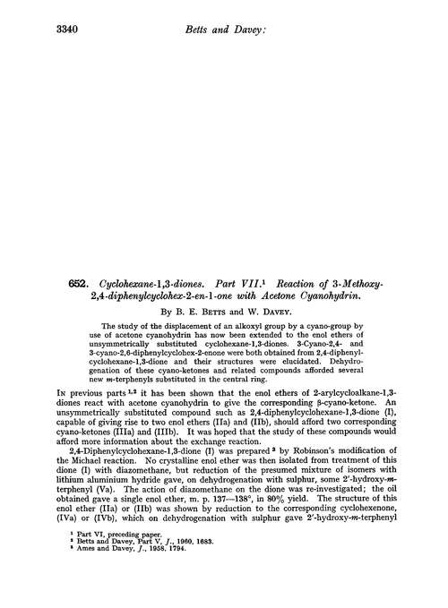 652. Cyclohexane-l,3-diones. Part VII. Reaction of 3-methoxy-2,4-diphenylcyclohex-2-en-l-one with acetone cyanohydrin