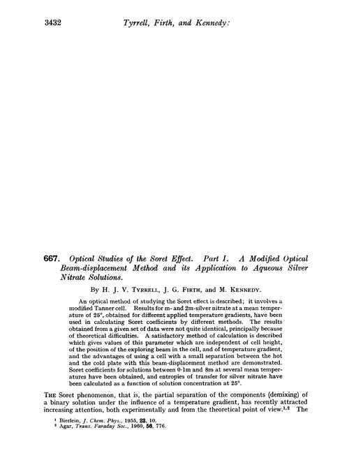 667. Optical studies of the soret effect. Part I. A modified optical beam-displacement method and its application to aqueous silver nitrate solutions