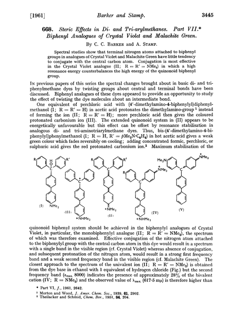 668. Steric effects in di- and tri-arylmethanes. Part VII. Biphenyl analogues of crystal violet and malachite green