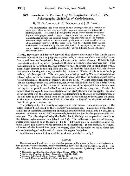 677. Reactions at position 1 of carbohydrates. Part I. The polarographic reduction of carbohydrates