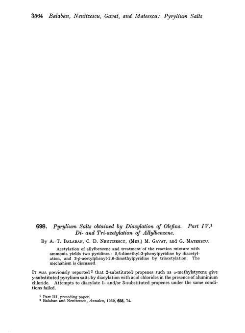698. Pyrylium salts obtained by diacylation of olefins. Part IV. Di-and tri-acetylation of allylbenzene