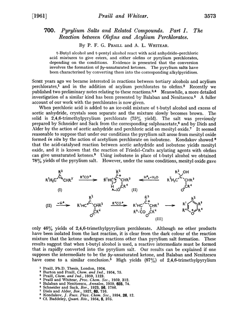 700. Pyrylium salts and related compounds. Part I. The reaction between olefins and acylium perchlorates