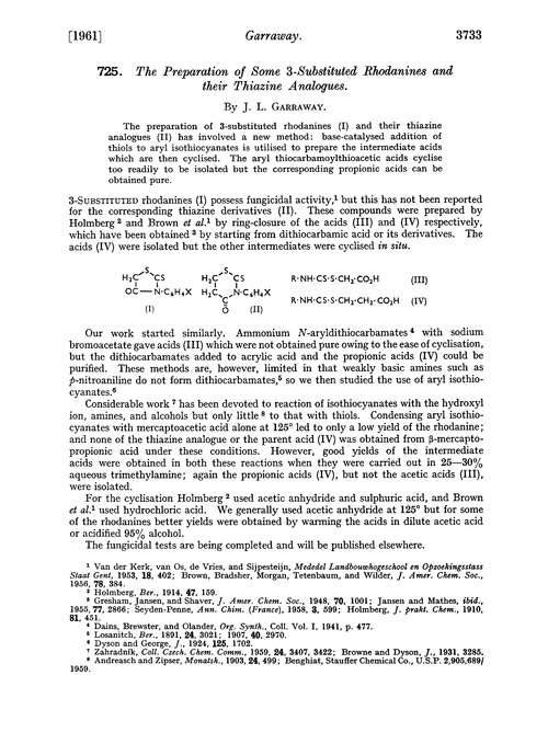 725. The preparation of some 3-substituted rhodanines and their thiazine analogues