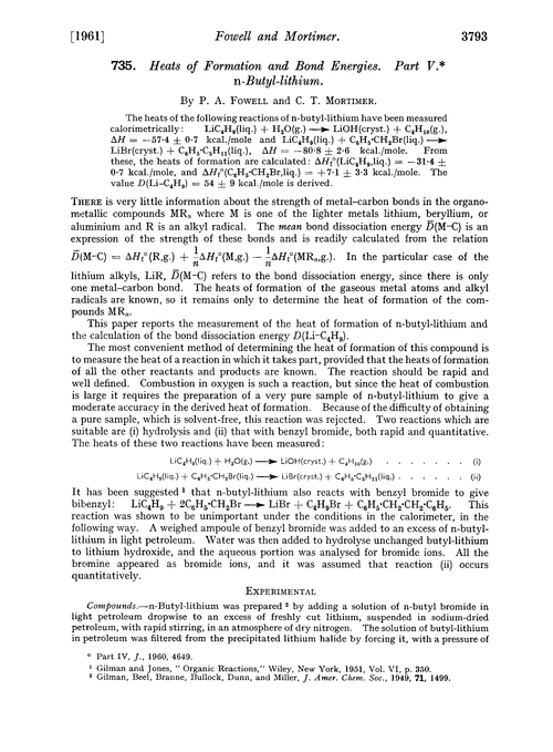 735. Heats of formation and bond energies. Part V. n-Butyl-lithium