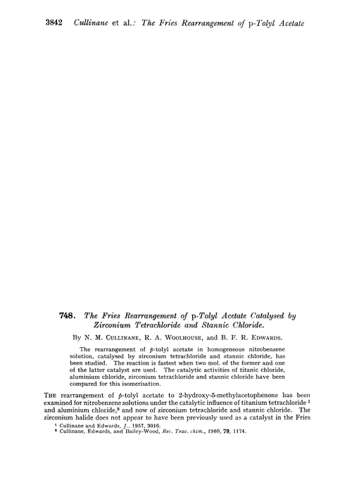 748. The Fries rearrangement of p-tolyl acetate catalysed by zirconium tetrachloride and stannic chloride