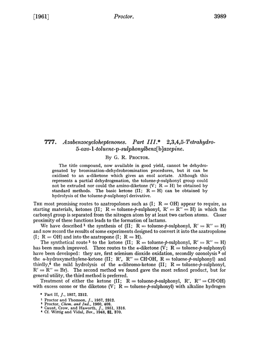 777. Azabenzocycloheptenones. Part III. 2,3,4,5-Tetrahydro-5-oxo-1-toluene-p-sulphonylbenz[b]azepine