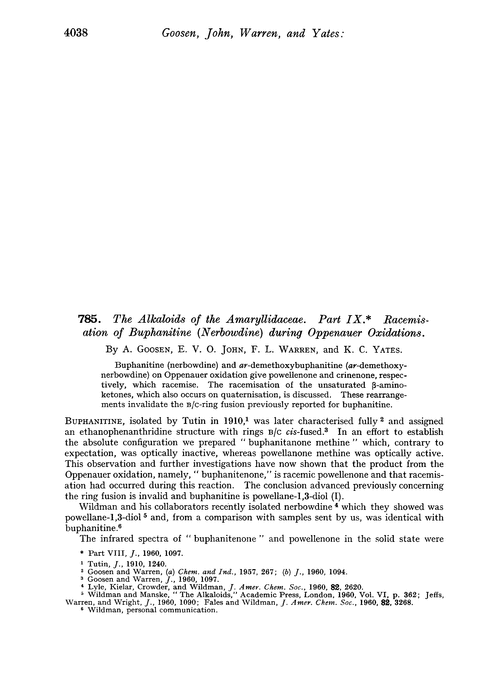 785. The alkaloids of the amaryllidaceae. Part IX. Racemisation of buphanitine (nerbowdine) during oppenauer oxidations