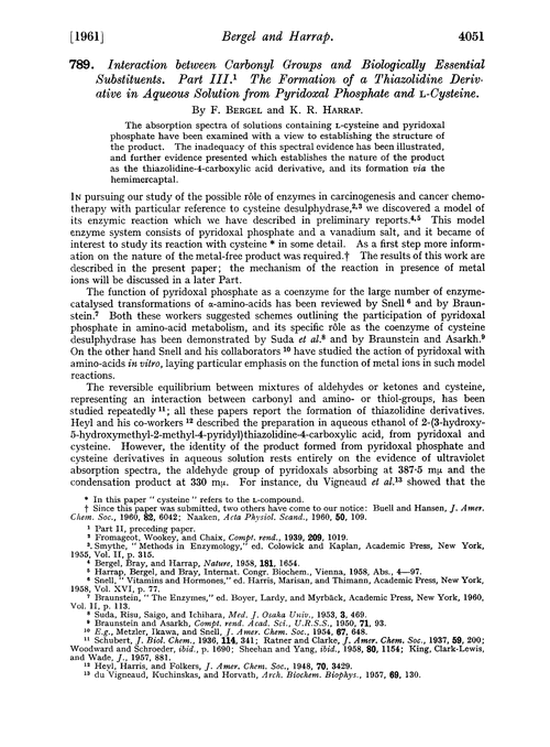789. Interaction between carbonyl groups and biologically essential substituents. Part III. The formation of a thiazolidine derivative in aqueous solution from pyridoxal phosphate and L-cysteine