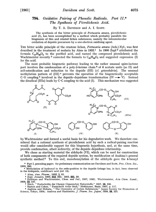 794. Oxidative pairing of phenolic radicals. Part II. The synthesis of picrolichenic acid