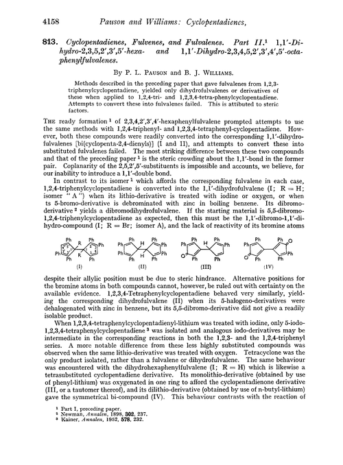 813. Cyclopentadienes, fulvenes, and fulvalenes. Part II. 1,1′-Dihydro-2,3,5,2′,3′,5′-hexa- and 1,1′-dihydro-2,3,4,5,2′,3′,4′,5′,-octaphenylfulvalenes