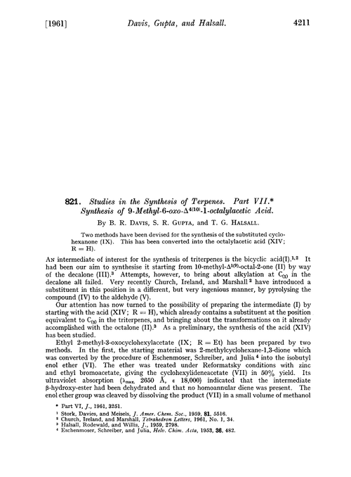 821. Studies in the synthesis of terpenes. Part VII. Synthesis of 9-methyl-6-oxo-Δ4(10)-1-octalylacetic acid