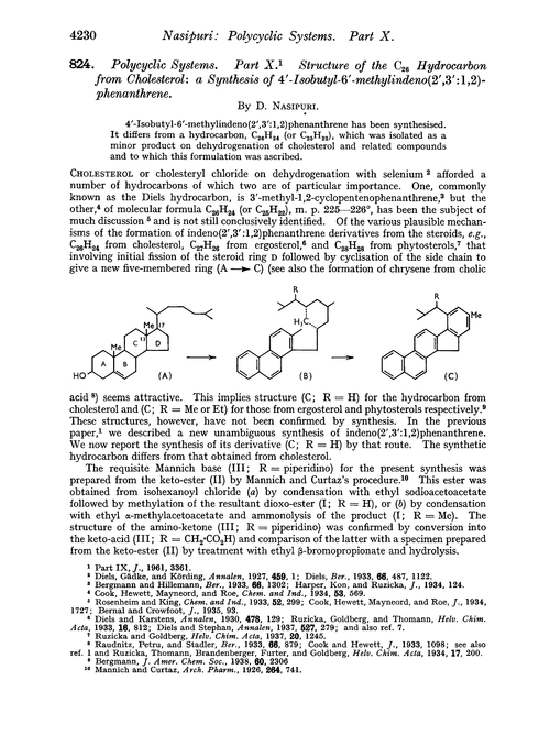 824. Polycyclic systems. Part X. Structure of the C26 hydrocarbon from cholesterol: a synthesis of 4′-isobutyl-6′-methylindeno(2′,3′ :1,2)-phenanthrene