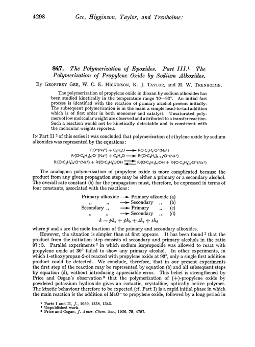 847. The polymerization of epoxides. Part III. The polymerization of propylene oxide by sodium alkoxides