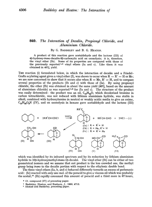 849. The interaction of decalin, propionyl chloride, and aluminium chloride