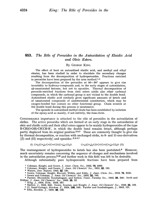 853. The rôle of peroxides in the autoxidation of elaidic acid and oleic esters