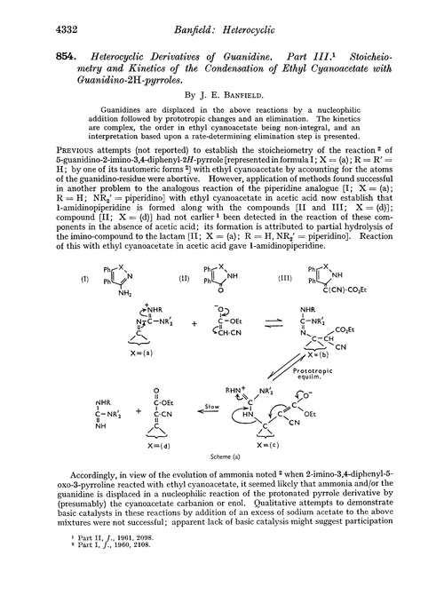 854. Heterocyclic derivatives of guanidine. Part III. Stoicheiometry and kinetics of the condensation of ethyl cyanoacetate with guanidino-2H-pyrroles