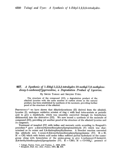 857. A synthesis of 1-Ethyl-1,2,3,5-tetrahydro-10-methyl-7,8-methylenedioxy-5-oxobenzo[f]pyrrocoline, a degradation product of lycorine