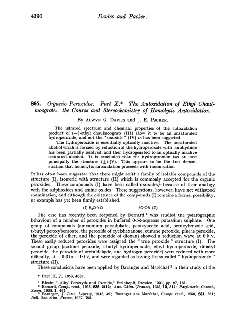 864. Organic peroxides. Part X. The autoxidation of ethyl chaulmoograte: the course and stereochemistry of homolytic autoxidation