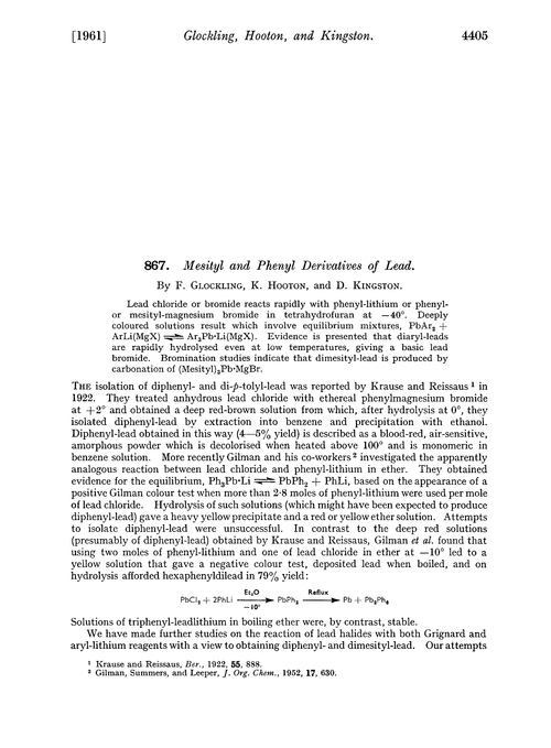867. Mesityl and phenyl derivatives of lead